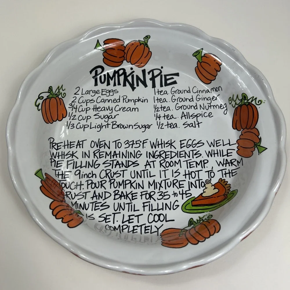 3 Cabells Too Magnolia Lane Collection Pumpkin Pie Recipe Fluted‎  Pie Plate